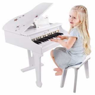 Žaislinis medinis baltas fortepijonas su taburete vaikams | Classic World CW54273